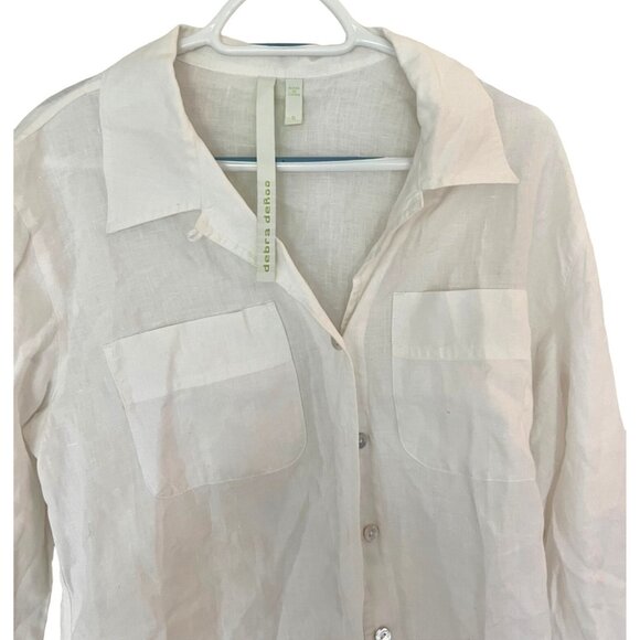 Debra deRoo Womens White Linen Button Down Shirt Size Small - Picture 4 of 7